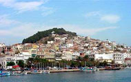 Oceanis Hotel, Plomari, Mytilini, Lesvos, Lesbos, North Aegean Islands, Greek Islands, Greece, Beach, Sea, Village